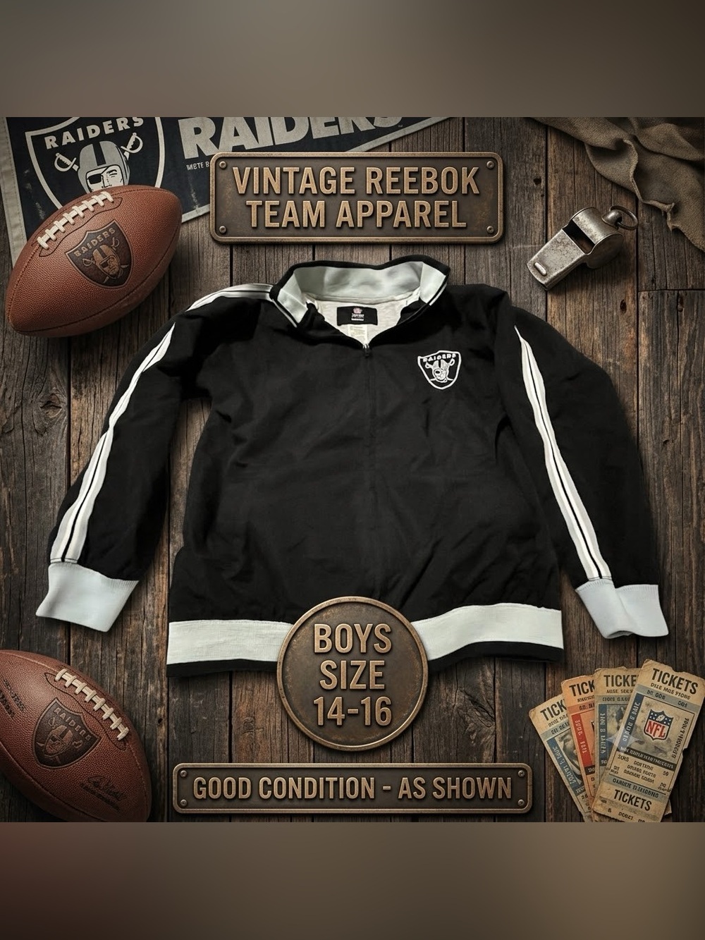 Vintage Reebok Boys' Black & White  Jacket (14-16)
